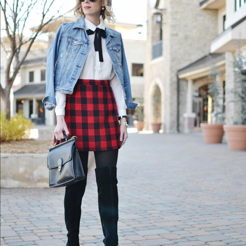 Buffalo Plaid O Ring Red Zipper Skirt
